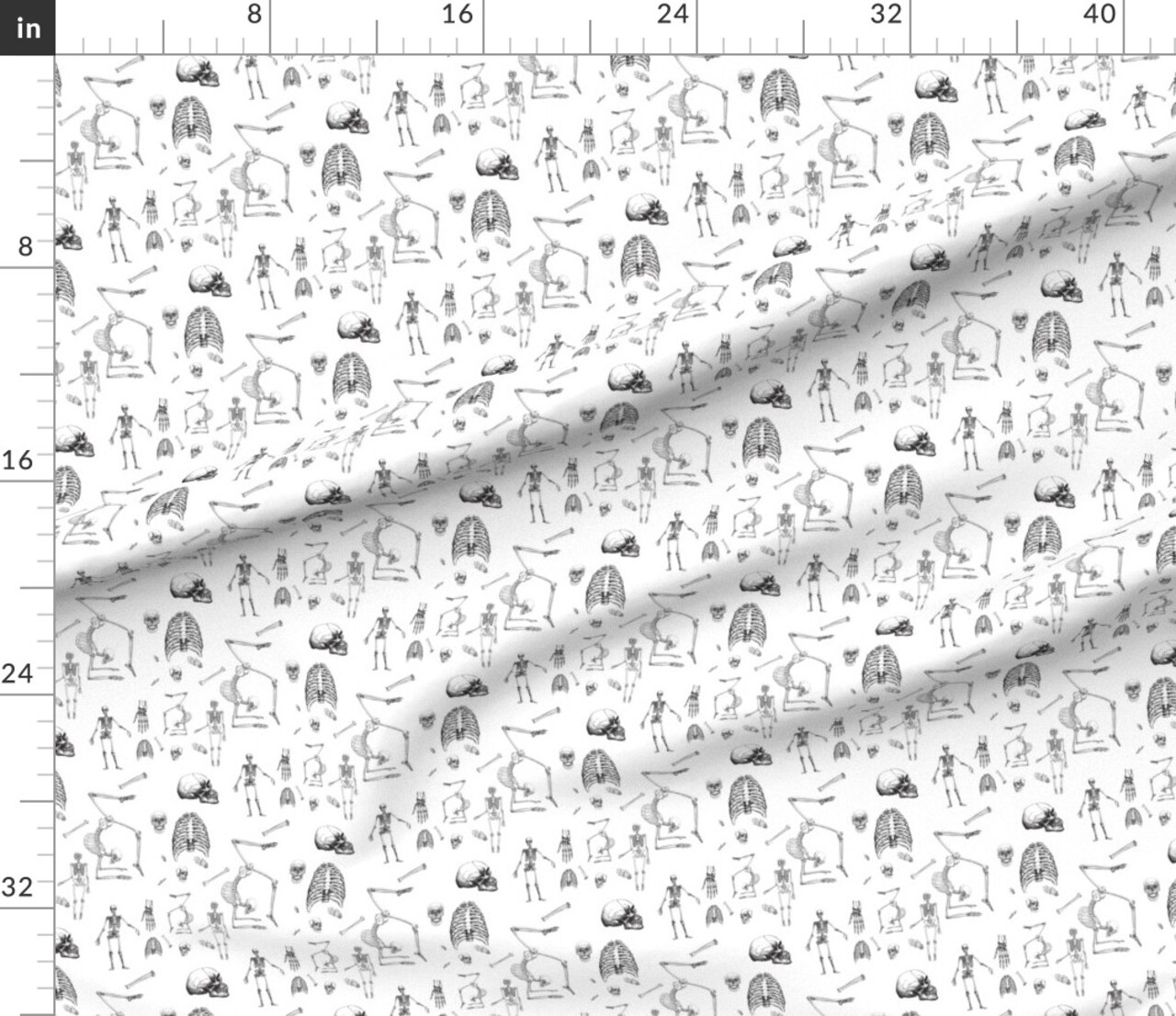 Skeletons Halloween Bones Skeleton Anatomical Drawing Black White Custom Printed Fabric by Spoonflower Various Fabrics by the Yard or Fat Quarter